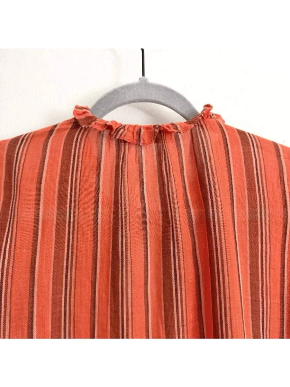 Ulla Johnson Oona Orange Striped Blouse Short Puff Sleeve Top Women’s Size 2